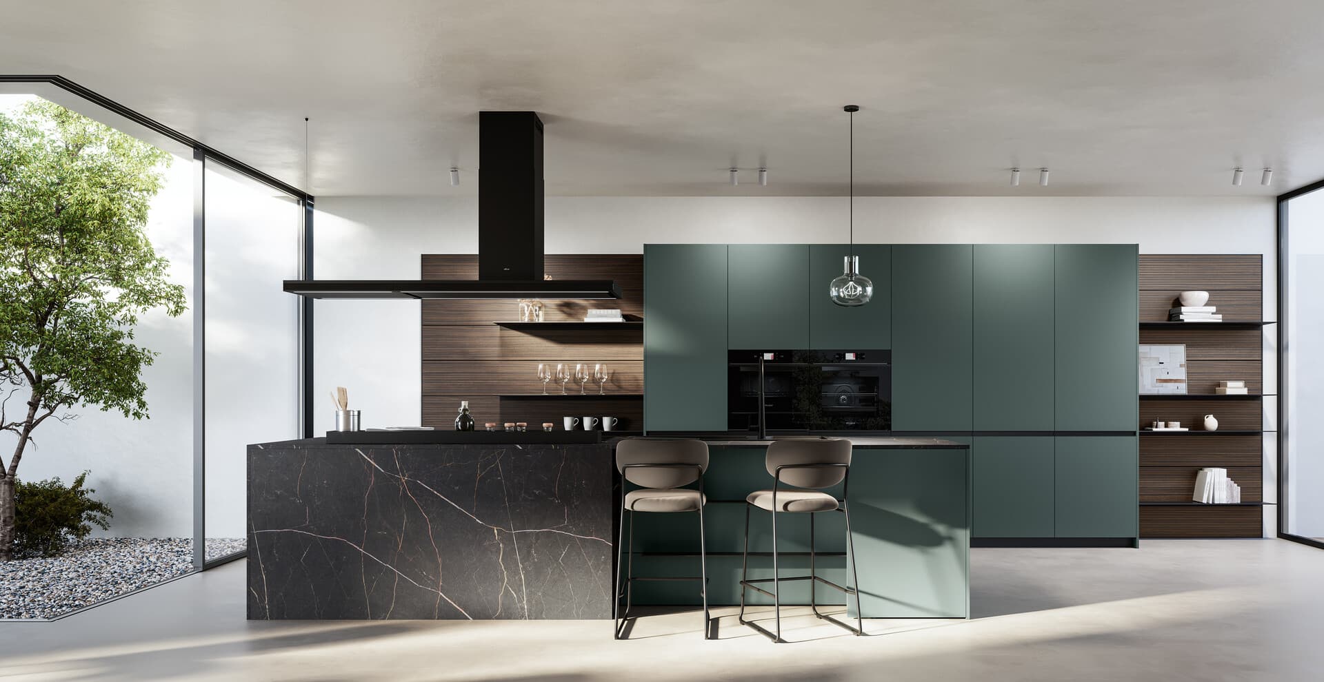 Cucina total green con isola