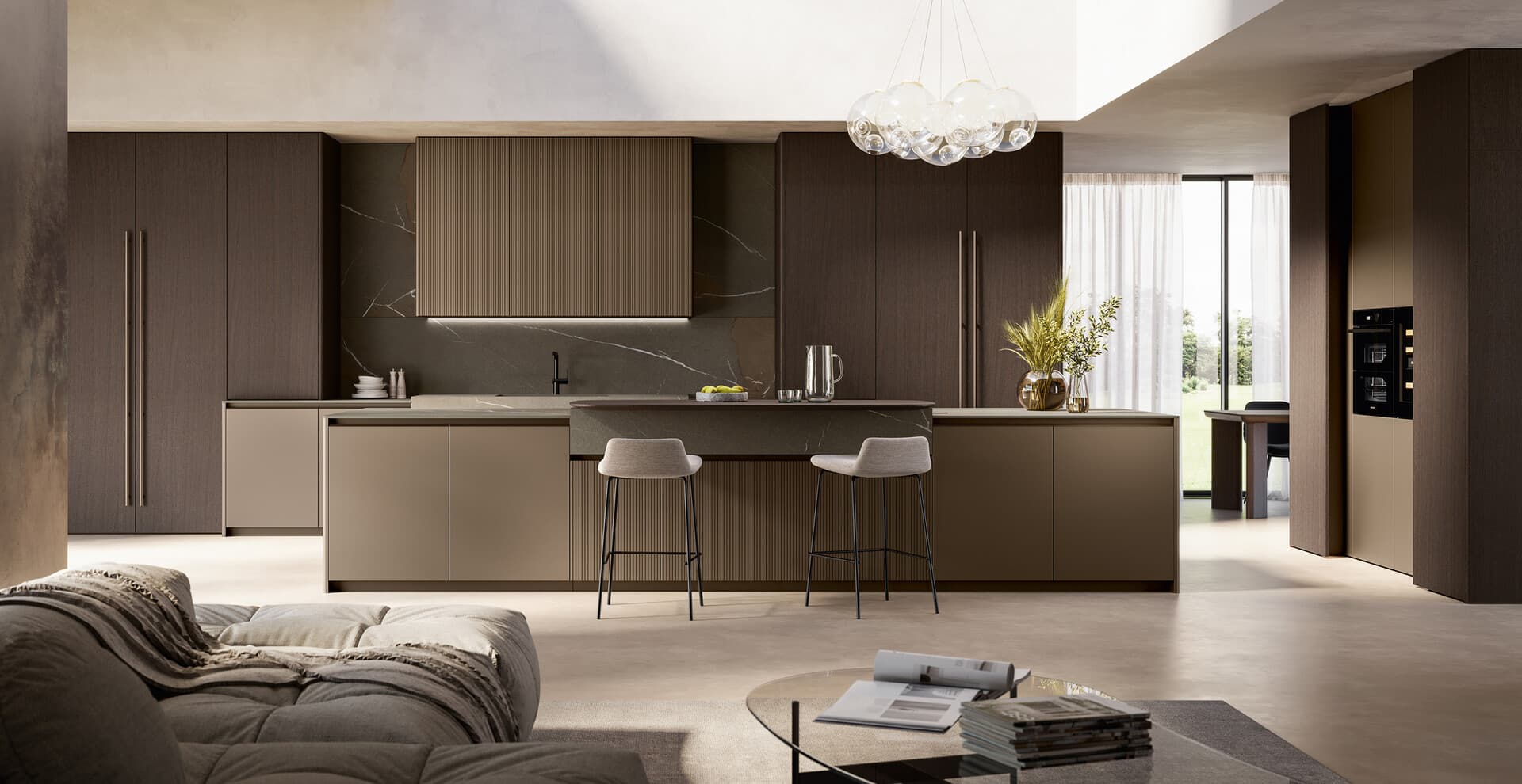Cucina calda in tonalità naturali